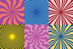 Set Of 6 Twirl Swirl Sunburst Spin 70s Retro Colors Abstract  Backgrounds Vintage  And Spiral Sunburst Background Vectors 