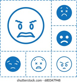 set of 6 unhappy filled and outline icons such as upset, angry, upset and worry emot