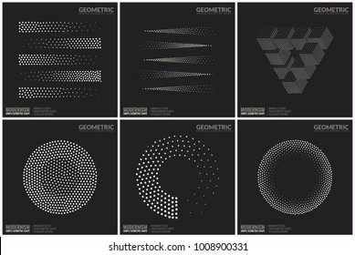 Set 6 Universal Halftone Geometric Shapes For Design Black And White Color
