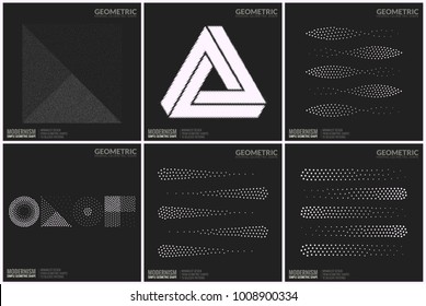 Set 6 Universal Halftone Geometric Shapes For Design Black And White Color