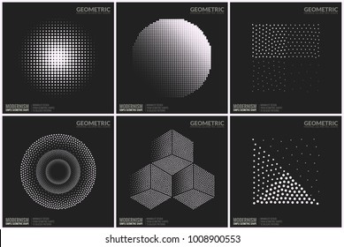 Set 6 Universal Halftone Geometric Shapes For Design Black And White Color