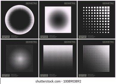 Set 6 Universal Halftone Geometric Shapes For Design Black And White Color