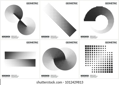 Set 6 Universal Halftone Geometric Shapes For Design Black And White Color
