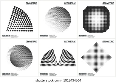 Set 6 Universal Halftone Geometric Shapes For Design Black And White Color