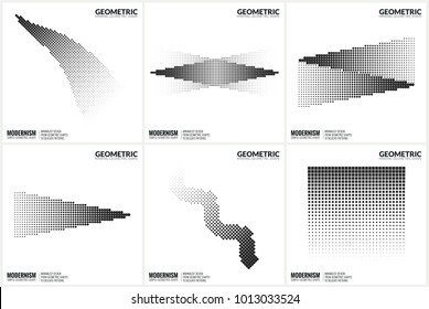 Set 6 Universal Halftone Geometric Shapes For Design Black And White Color