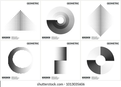 Set 6 Universal Halftone Geometric Shapes For Design Black And White Color