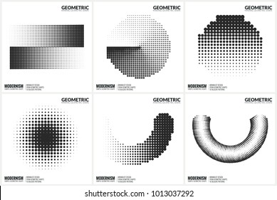 Set 6 Universal Halftone Geometric Shapes For Design Black And White Color