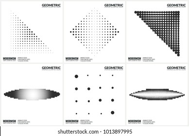 Set 6 Universal Halftone Geometric Shapes For Design Black And White Color