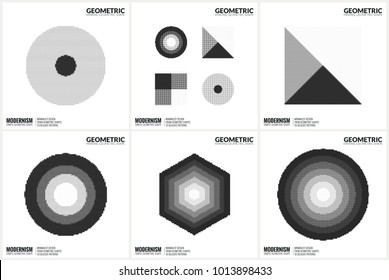 Set 6 Universal Halftone Geometric Shapes For Design Black And White Color
