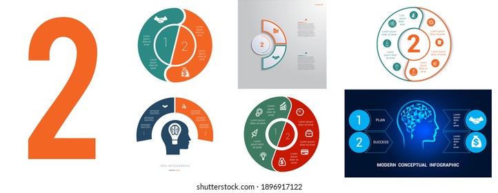 Establecer 6 plantillas universales para procesos cíclicos conceptuales de Infografía para 2 posiciones posibles para el flujo de trabajo, banner, diagrama, diseño web, cronología, gráfico de área, opciones de número