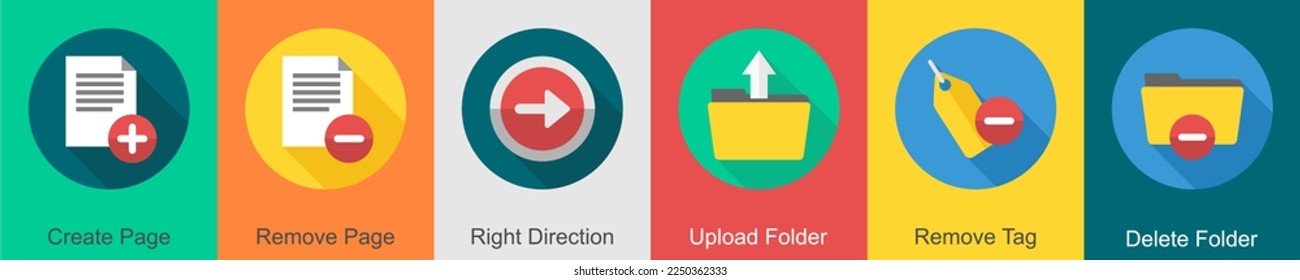 A set of 6 User interface icons as create page, remove page, right directions