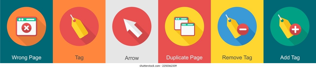 A set of 6 User interface icons as wrong page, tag, arrow
