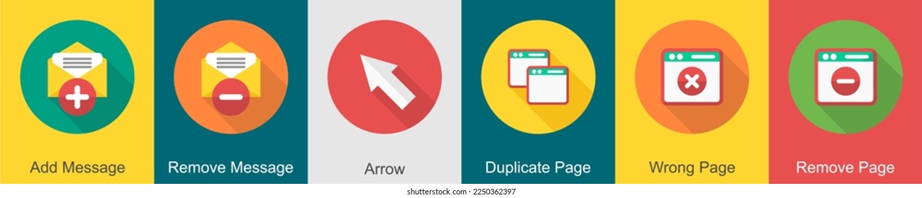 A set of 6 User interface icons as add message, remove message, arrow