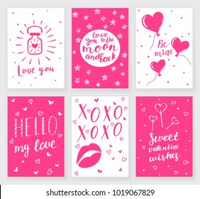 Set of 6 Valentine's day greeting cards with hand written quotes