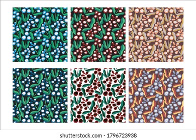 Set of 6 variants of simple naive floral pattern