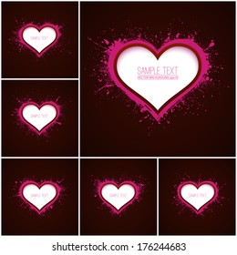 Set of 6 vector abstract backgrounds with hearts. Paper heart. Valentines Day background. Paper background. Retro background. Vintage background