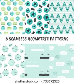 Set of 6 vector abstract geometric seamless patterns