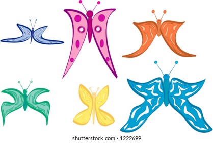 A set of 6 vector Butterflies