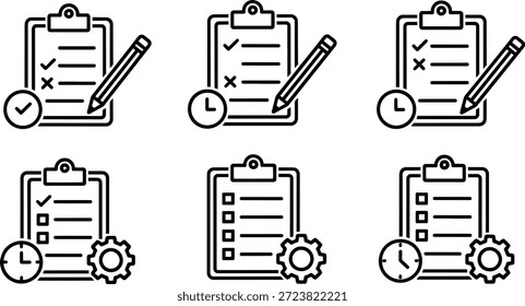 Set of 6 vector clipboard checklists with silhouette design elements bundle