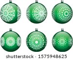 Set of 6 vector green christmas balls