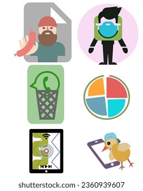 Set of 6 vector icons user, funny, emotional about digital communication