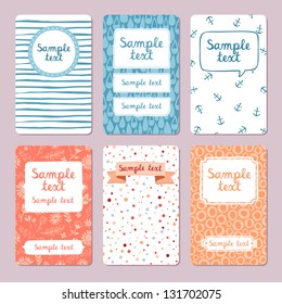 Set of 6 vector illustrated cards templates. You can use it as business card, or cover, or tag, or whatever you like.