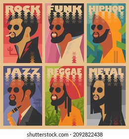 Set of 6 vector illustrated music posters