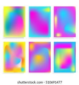 Set of 6 Vector illustration holographic effect template. Fluid colors backgrounds and Applicable for gift card, cover, poster, brochure, magazine. 