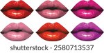 Set of 6 vector illustration of red and pink lips
