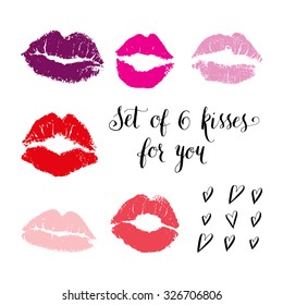 Set of 6 vector kisses