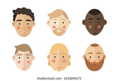 Set of 6 vector portraits of different men 