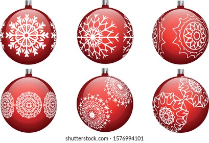 Set of 6 vector red christmas balls