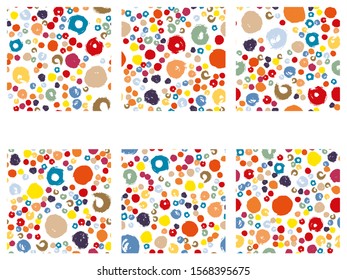Set of 6 vector seamless abstract patterns. Colorful bright illustration with strokes of oil paint, acrylic, gouache.Hand drawing background with abstract spots. greeting card, poster, textile
