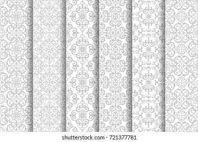 Set of 6 vector seamless patterns. Luxury elegant textures of baroque style. Regularly repeating abstract seamless wallpapers. Can be used as background, fabric textile print, wrapping paper and more.