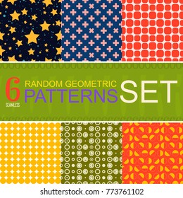 SET of 6 Vector Seamless Random Geometric Patterns 