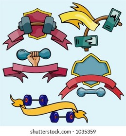 Un conjunto de 6 modelos vectoriales deportivos de colores dumbell.Ready-to-cut.Pantone.