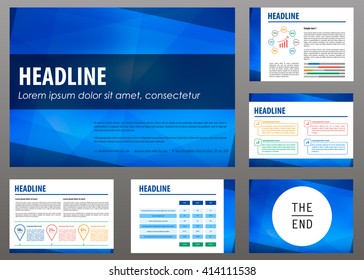 Set of 6 vector templates for presentation slides. Visualization layout Powerpoint.. Horizontal Powerpoint  background.Annual report.