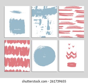 Set of 6 vector universal cards. Grunge design. Hand drawn ink texture.