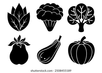 set of 6 vegetable food silhouette vector illustration
