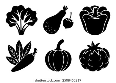 conjunto de 6 ilustração de vetor de silhueta alimentar vegetal