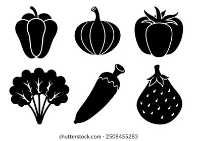 set of 6 vegetable food silhouette vector illustration