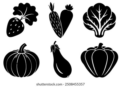 set of 6 vegetable food silhouette vector illustration