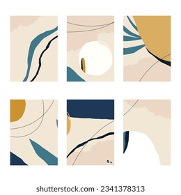 Set of 6 vertical abstract backgrounds or card templates in modern colors, in popular art style