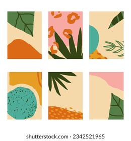 Set of 6 vertical abstract backgrounds or card templates in modern colors, in popular art style