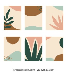 Set of 6 vertical abstract backgrounds or card templates in modern colors, in popular art style