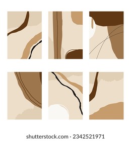 Set of 6 vertical abstract backgrounds or card templates in modern colors, in popular art style