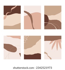 Set of 6 vertical abstract backgrounds or card templates in modern colors, in popular art style