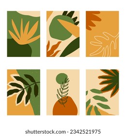 Set of 6 vertical abstract backgrounds or card templates in modern colors, in popular art style