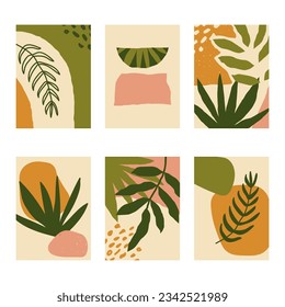 Set of 6 vertical abstract backgrounds or card templates in modern colors, in popular art style