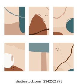 Set of 6 vertical abstract backgrounds or card templates in modern colors, in popular art style